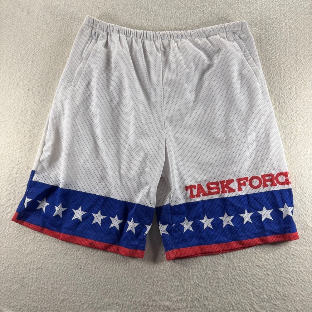 Jekel Task Force Basketball Shorts Mens M White Blue Red Mesh Star Vintage Gym